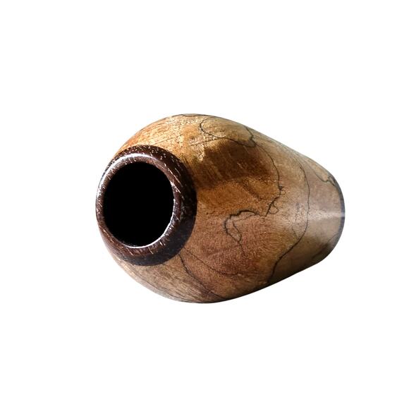 Handmade Toothpick Holder of Marquetry Pieced and Turned Wood - Picture 4 of 8